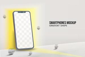 Smartphone mockup scene with bright gradient shape vector