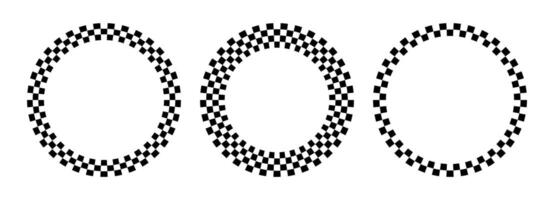 Circle checker frames. Round chess borders. Design for text for start, finish or winner. Pack of isolated elements on a white background. vector