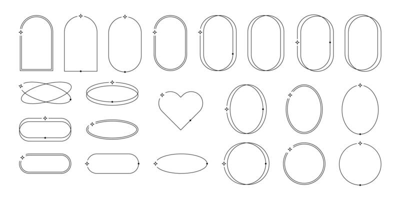 Aesthetic frames pack of y2k elements. Minimalistic linear templates for posters, posts and stories. Borders for social networks. Isolated vector illustration on white background.