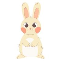 Simple white rabbit on white background. Vector illustration in flat cartoon style