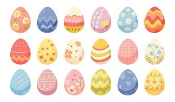 Set of simple flat Easter eggs with different patterns. Vector elements in cartoon style for holiday