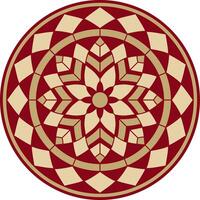 Vector gold and red round pattern. Mosaic circle, geometric ornament. Sketchy flower