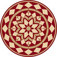 Vector gold and red round pattern. Mosaic circle, geometric ornament. Sketchy flower