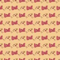 Seamless pattern with cute y2k safety pin and text. Cartoon doodle vector illustration.