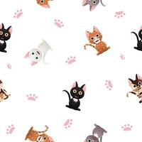 Seamless pattern with cute colorful Kittens. Pattern for fabric, vet, shop. Vector Illustration