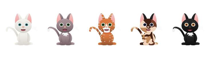 Vector set with cartoon different kittens cats. Vector image Isolated on transparent background.