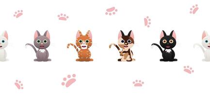 Seamless border with cartoon kittens cats. Vector image Isolated on transparent background.