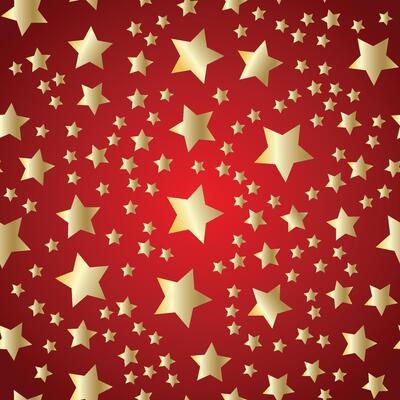 Golden stars on luxury red Christmas background. Night sky seamless pattern