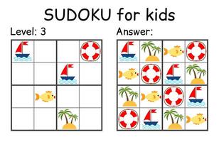 Sudoku. Kids and adult mathematical mosaic. Kids game. Marine theme. Magic square. Logic puzzle game. Digital rebus vector