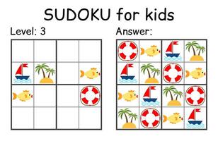 Sudoku. Kids and adult mathematical mosaic. Kids game. Marine theme. Magic square. Logic puzzle game. Digital rebus vector