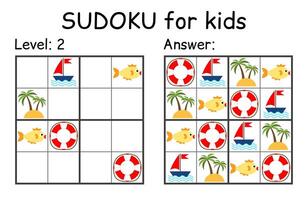 Sudoku. Kids and adult mathematical mosaic. Kids game. Marine theme. Magic square. Logic puzzle game. Digital rebus vector