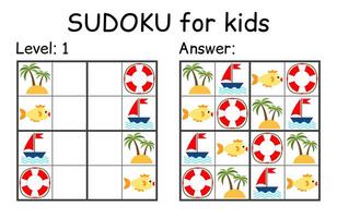 Sudoku. Kids and adult mathematical mosaic. Kids game. Marine theme. Magic square. Logic puzzle game. Digital rebus vector