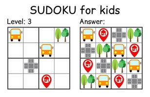 Sudoku. Kids and adult mathematical mosaic. Kids game. Road theme. Magic square. Logic puzzle game. Digital rebus vector