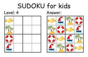 Sudoku. Kids and adult mathematical mosaic. Kids game. Marine theme. Magic square. Logic puzzle game. Digital rebus vector