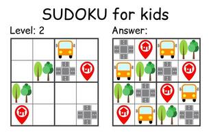 Sudoku. Kids and adult mathematical mosaic. Kids game. Road theme. Magic square. Logic puzzle game. Digital rebus vector