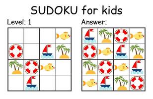 Sudoku. Kids and adult mathematical mosaic. Kids game. Marine theme. Magic square. Logic puzzle game. Digital rebus vector