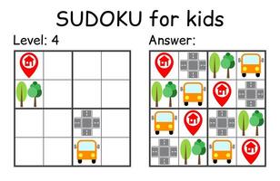 Sudoku. Kids and adult mathematical mosaic. Kids game. Road theme. Magic square. Logic puzzle game. Digital rebus vector