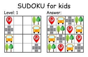 Sudoku. Kids and adult mathematical mosaic. Kids game. Road theme. Magic square. Logic puzzle game. Digital rebus vector