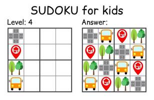 sudoku. niños y adulto matemático mosaico. niños juego. la carretera tema. magia cuadrado. lógica rompecabezas juego. digital jeroglífico vector