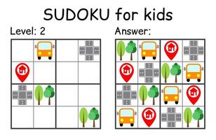 Sudoku. Kids and adult mathematical mosaic. Kids game. Road theme. Magic square. Logic puzzle game. Digital rebus vector