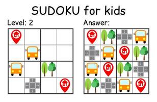 Sudoku. Kids and adult mathematical mosaic. Kids game. Road theme. Magic square. Logic puzzle game. Digital rebus vector