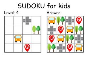 Sudoku. Kids and adult mathematical mosaic. Kids game. Road theme. Magic square. Logic puzzle game. Digital rebus vector