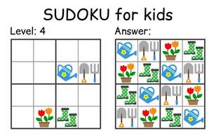 Sudoku. Kids and adult mathematical mosaic. Kids game. Garden theme. Magic square. Logic puzzle game. Digital rebus vector