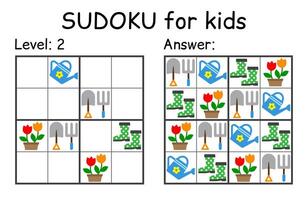 Sudoku. Kids and adult mathematical mosaic. Kids game. Garden theme. Magic square. Logic puzzle game. Digital rebus vector