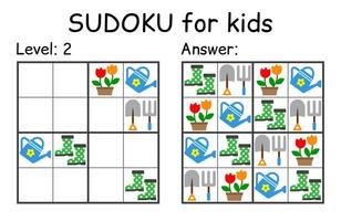 Sudoku. Kids and adult mathematical mosaic. Kids game. Garden theme. Magic square. Logic puzzle game. Digital rebus vector