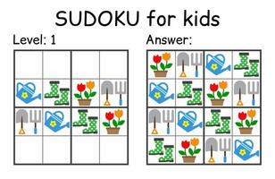 Sudoku. Kids and adult mathematical mosaic. Kids game. Garden theme. Magic square. Logic puzzle game. Digital rebus vector