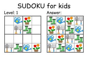 Sudoku. Kids and adult mathematical mosaic. Kids game. Garden theme. Magic square. Logic puzzle game. Digital rebus vector