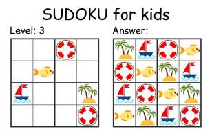 Sudoku. Kids and adult mathematical mosaic. Kids game. Marine theme. Magic square. Logic puzzle game. Digital rebus vector