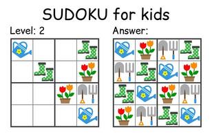 Sudoku. Kids and adult mathematical mosaic. Kids game. Garden theme. Magic square. Logic puzzle game. Digital rebus vector