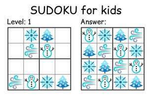 Sudoku. Kids and adult mathematical mosaic. Kids game. Winter theme. Magic square. Logic puzzle game. Digital rebus vector