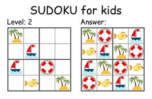 Sudoku. Kids and adult mathematical mosaic. Kids game. Marine theme. Magic square. Logic puzzle game. Digital rebus vector