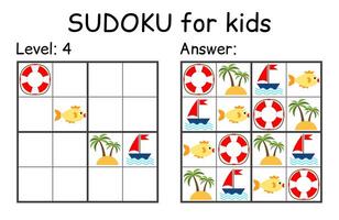 Sudoku. Kids and adult mathematical mosaic. Kids game. Marine theme. Magic square. Logic puzzle game. Digital rebus vector