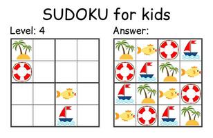 Sudoku. Kids and adult mathematical mosaic. Kids game. Marine theme. Magic square. Logic puzzle game. Digital rebus vector