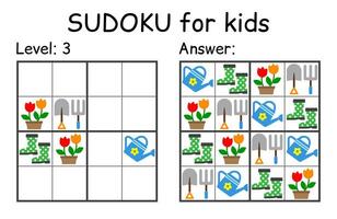 Sudoku. Kids and adult mathematical mosaic. Kids game. Garden theme. Magic square. Logic puzzle game. Digital rebus vector