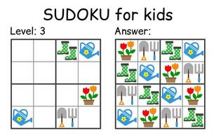 Sudoku. Kids and adult mathematical mosaic. Kids game. Garden theme. Magic square. Logic puzzle game. Digital rebus vector