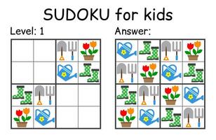 Sudoku. Kids and adult mathematical mosaic. Kids game. Garden theme. Magic square. Logic puzzle game. Digital rebus vector