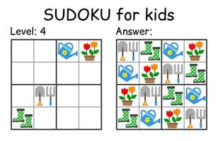 Sudoku. Kids and adult mathematical mosaic. Kids game. Garden theme. Magic square. Logic puzzle game. Digital rebus vector