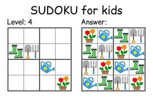 Sudoku. Kids and adult mathematical mosaic. Kids game. Garden theme. Magic square. Logic puzzle game. Digital rebus vector