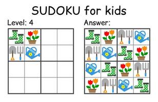 Sudoku. Kids and adult mathematical mosaic. Kids game. Garden theme. Magic square. Logic puzzle game. Digital rebus vector