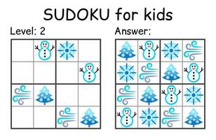 Sudoku. Kids and adult mathematical mosaic. Kids game. Winter theme. Magic square. Logic puzzle game. Digital rebus vector