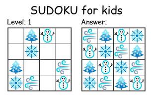 Sudoku. Kids and adult mathematical mosaic. Kids game. Winter theme. Magic square. Logic puzzle game. Digital rebus vector