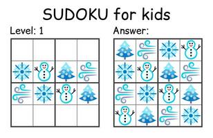 Sudoku. Kids and adult mathematical mosaic. Kids game. Winter theme. Magic square. Logic puzzle game. Digital rebus vector