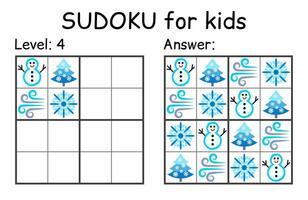 Sudoku. Kids and adult mathematical mosaic. Kids game. Winter theme. Magic square. Logic puzzle game. Digital rebus vector