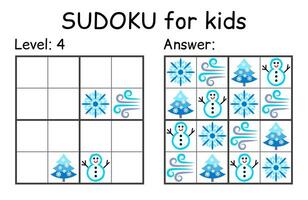 Sudoku. Kids and adult mathematical mosaic. Kids game. Winter theme. Magic square. Logic puzzle game. Digital rebus vector
