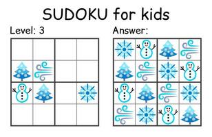 Sudoku. Kids and adult mathematical mosaic. Kids game. Winter theme. Magic square. Logic puzzle game. Digital rebus vector