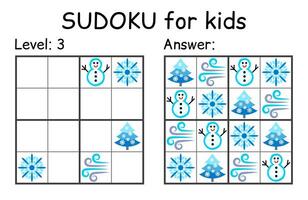 Sudoku. Kids and adult mathematical mosaic. Kids game. Winter theme. Magic square. Logic puzzle game. Digital rebus vector